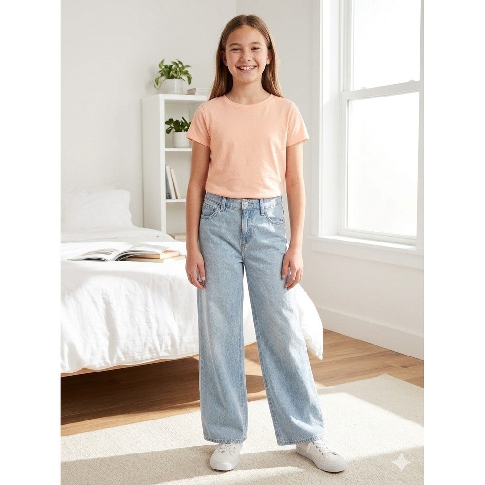 Old Navy Girls Size 18 High Rise Baggy Wide Leg Jeans Light Wash Built-In Tough